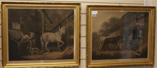 Smith after Morland, pair of colour mezzotints, The Corn Bin and The Horse Feeder, overall 46 x 57cm